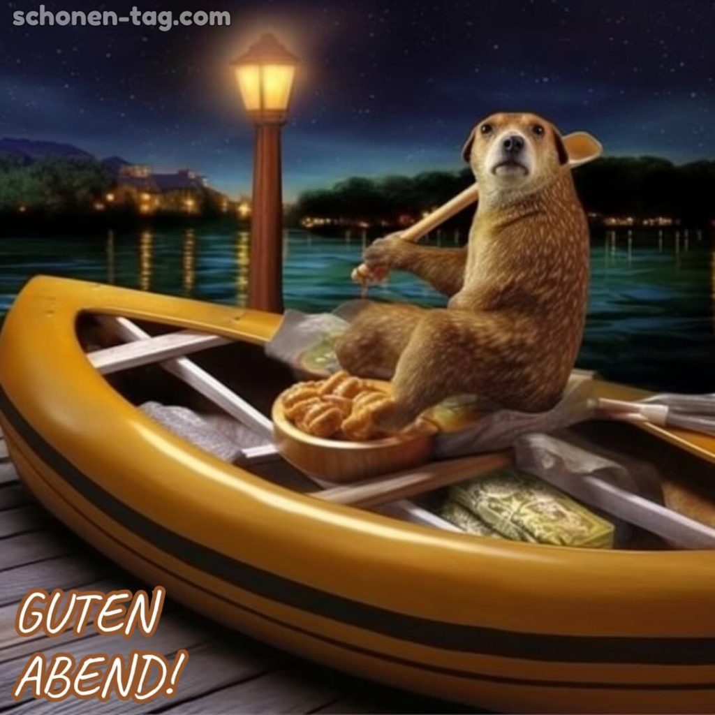 Guten abend bild lustig Hund auf einem Boot kostenlos