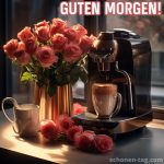 Guten Morgen kaffee bild Rosen kostenlos