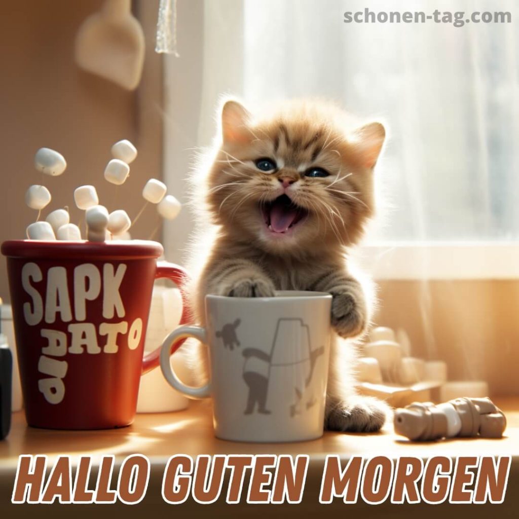 Guten Morgen katzen bild Katze und Kaffee kostenlos
