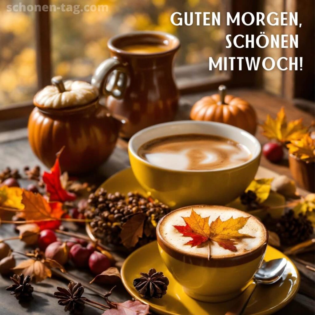 Guten morgen mittwoch kaffee bild Herbstblätter kostenlos