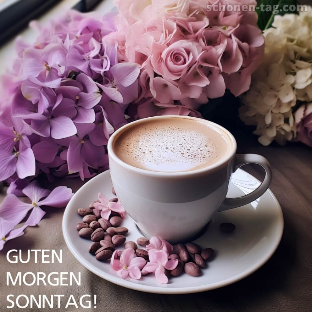 Guten morgen sonntag blumen bild Kaffee und Hortensien kostenlos