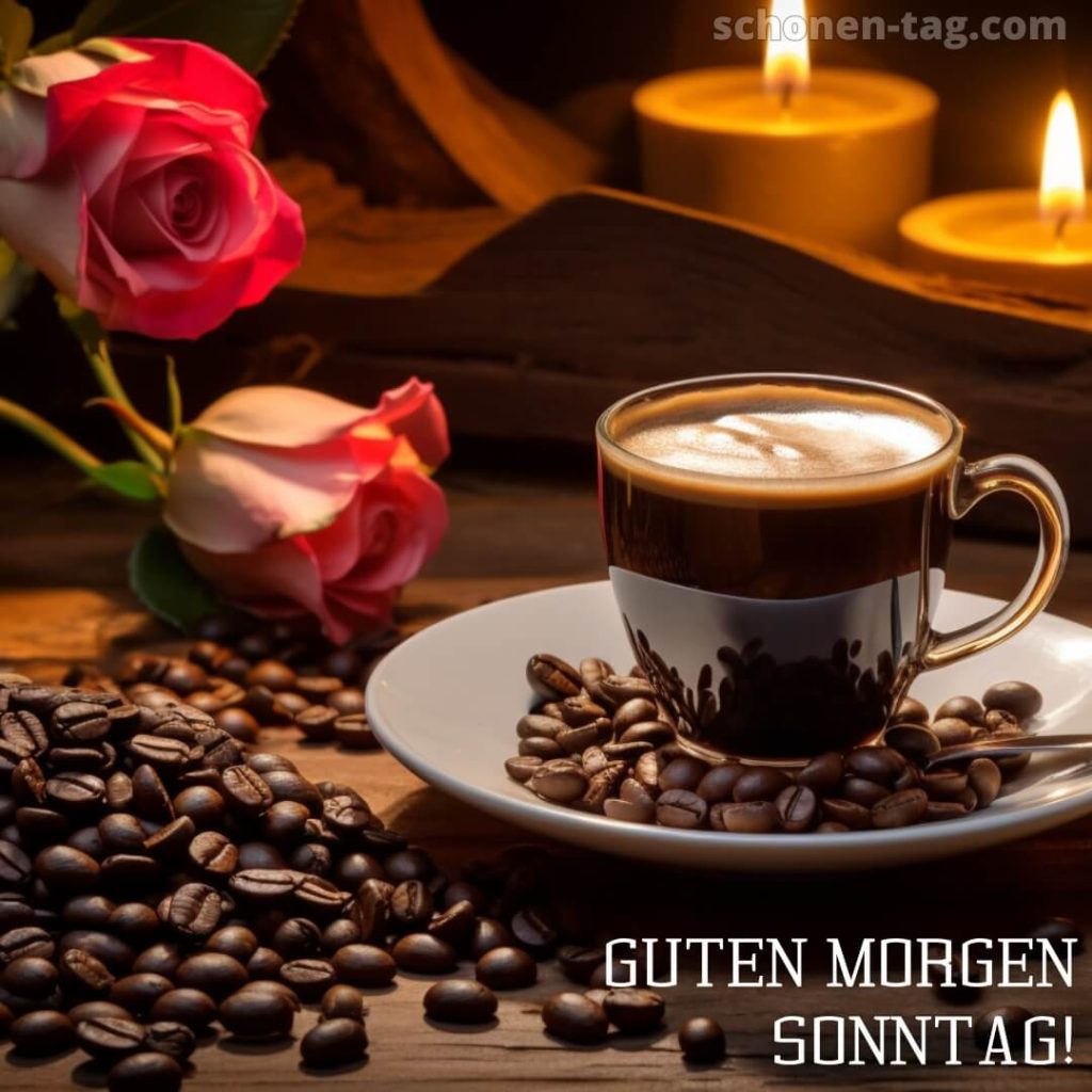 Kaffee sonntagsgrüße guten morgen sonntag bild Kaffee und Rosen kostenlos