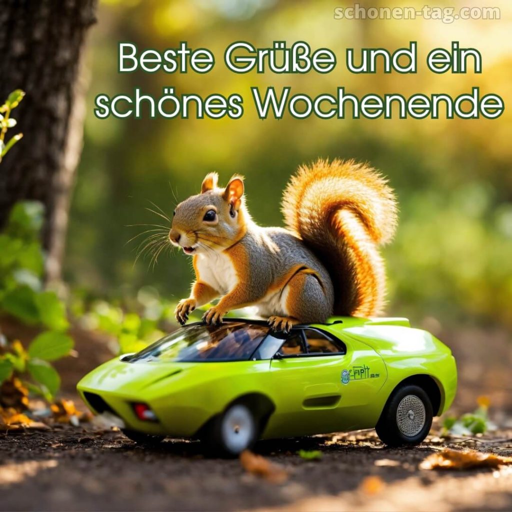 Wochenende lustig bild Eichhörnchen mit dem Auto kostenlos