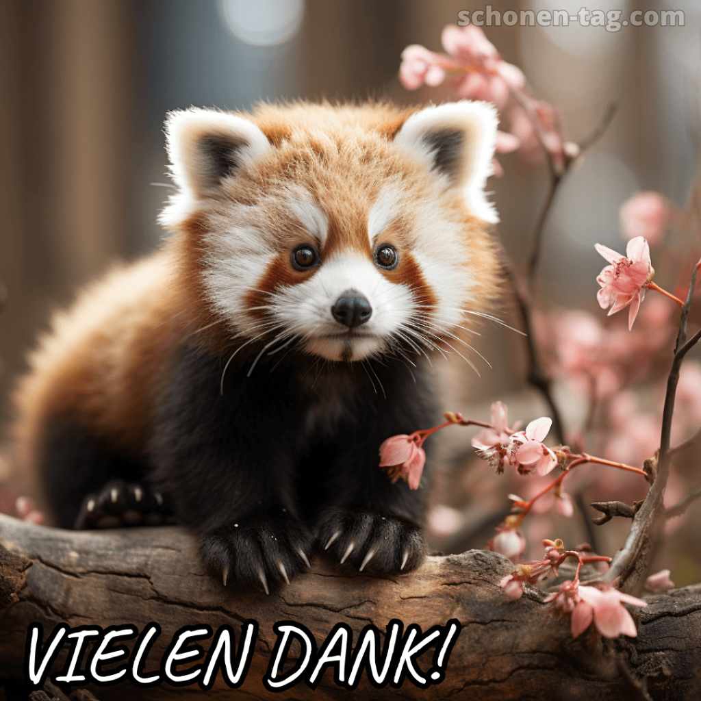 Danke schön bild Roter Panda und Blumen kostenlos