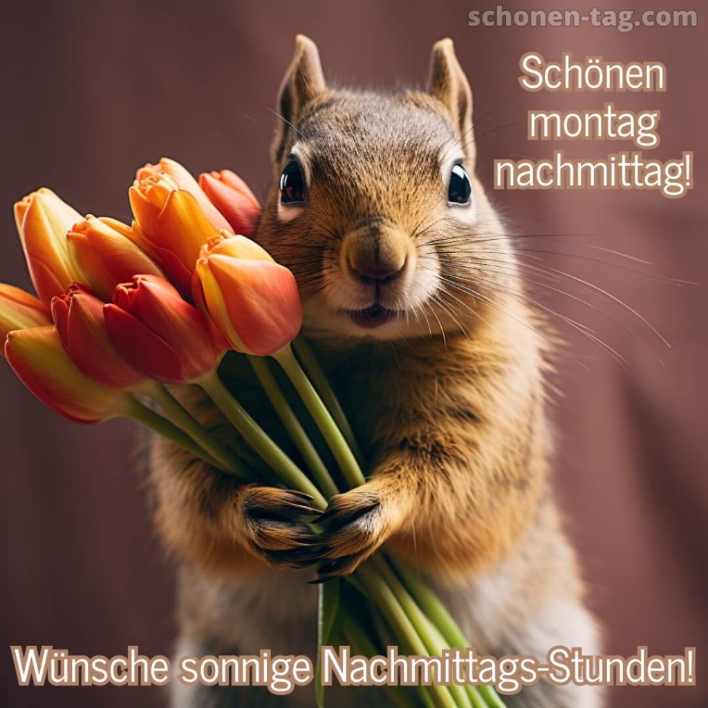 Montag nachmittag bild Eichhörnchen mit Blumen kostenlos