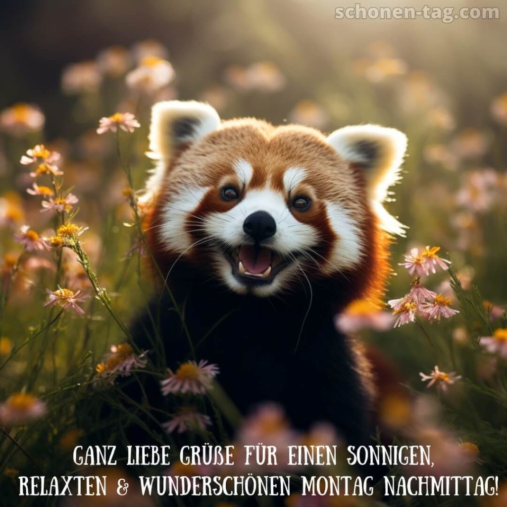 Montag nachmittag bild Roter Panda und Blumen kostenlos